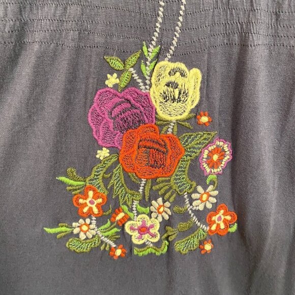 Caite Charcoal Floral Embroidered Short Sleeve Stretch Midi Dress Medium - Picture 4 of 8